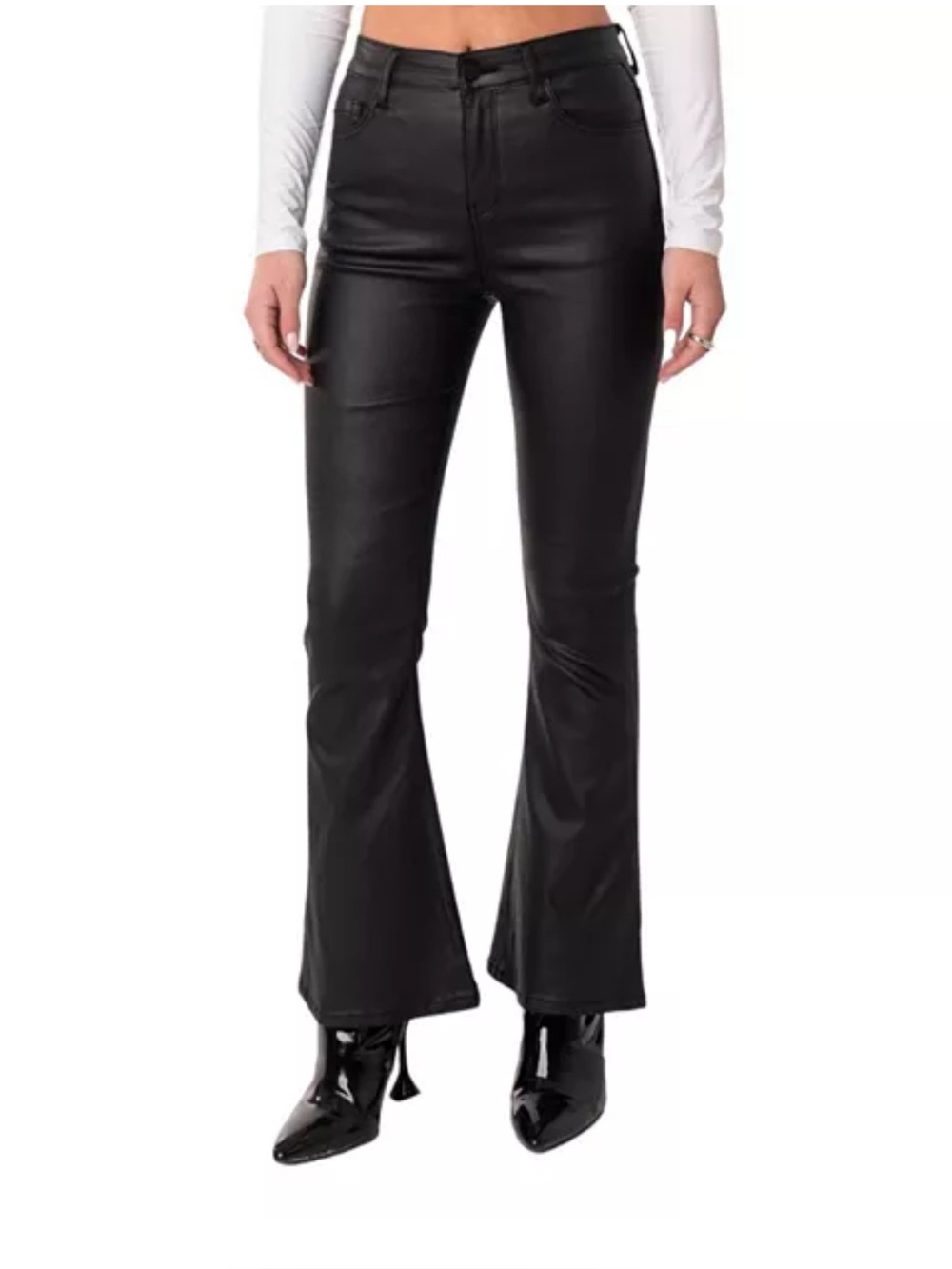 Edikted Faux Leather Flare Pants - Black, Small